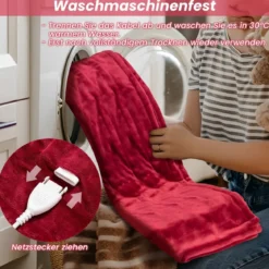 150 x 200 cm Heizdecke mit Abschaltautomatik & Timer & Überhitzungsschutz Rot