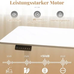120 x 60 cm Höhenverstellbarer Schreibtisch mit Haken Elektrischer Stehschreibtisch Weiß