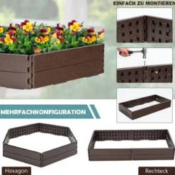 120 x 120 cm Hochbeet Sechseck-Outdoor-Pflanzkiste für Blumen Braun