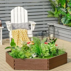 120 x 120 cm Hochbeet Sechseck-Outdoor-Pflanzkiste für Blumen Braun