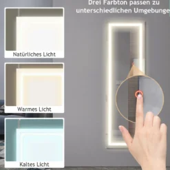 37 x 120 cm 2 in 1 Wandspiegel mit 3 Farben LED Beleuchtung Ganzkörperspiegel Hängespiegel