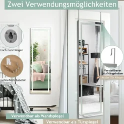 37 x 120 cm 2 in 1 Wandspiegel mit 3 Farben LED Beleuchtung Ganzkörperspiegel Hängespiegel