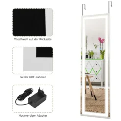 37 x 120 cm 2 in 1 Wandspiegel mit 3 Farben LED Beleuchtung Ganzkörperspiegel Hängespiegel
