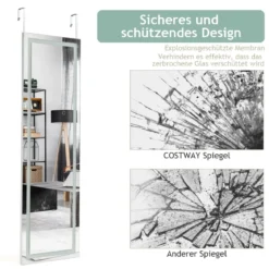 37 x 120 cm 2 in 1 Wandspiegel mit 3 Farben LED Beleuchtung Ganzkörperspiegel Hängespiegel