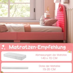 140 x 70 cm Kinderbett mit Weichem Kopfteil & Fußteil Lattenrost Babybett Rosa Schleife