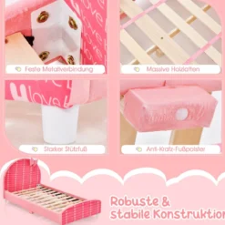 140 x 70 cm Kinderbett mit Weichem Kopfteil & Fußteil Lattenrost Babybett Rosa Schleife