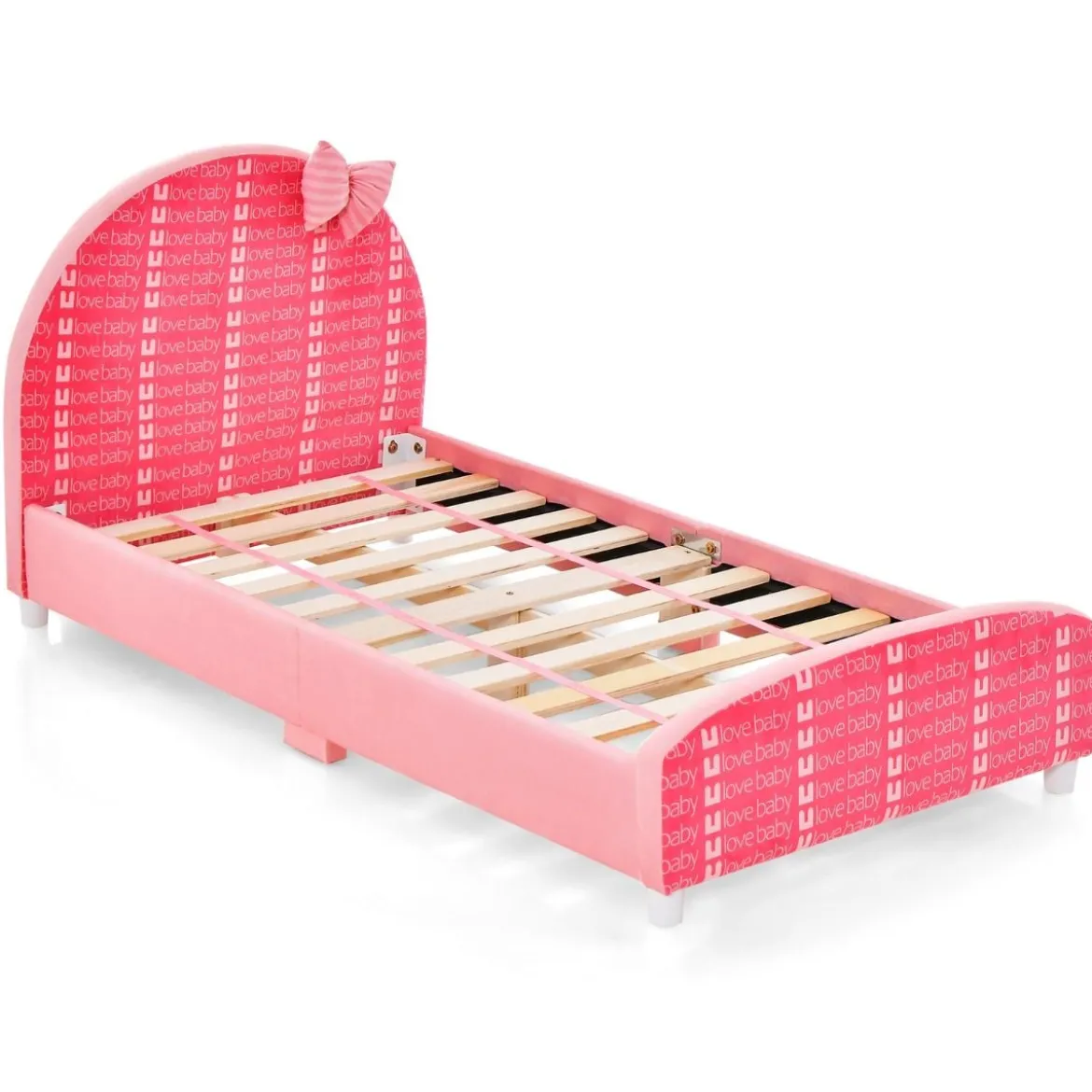 140 x 70 cm Kinderbett mit Weichem Kopfteil & Fußteil Lattenrost Babybett Rosa Schleife