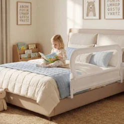 120 x 60 cm Klappbarer Bettgitter mit Abnehmbarem Oxford-Bezug & Gurt Weiß