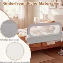 120 x 60 cm Klappbarer Bettgitter mit Abnehmbarem Oxford-Bezug & Gurt Bettschutzgitter Grau