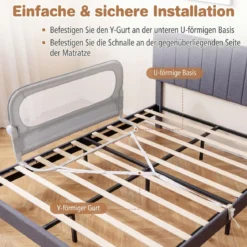 120 x 60 cm Klappbarer Bettgitter mit Abnehmbarem Oxford-Bezug & Gurt Bettschutzgitter Grau