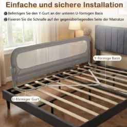 198 x 60 cm Klappbares Bettgitter mit Abnehmbarem Oxford-Bezug Bettschutzgitter Grau