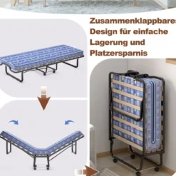 80x 200 cm Klappbares Gästebett Faltbares Faltbett mit Matratze aus Rückstellschaum