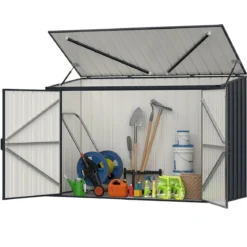 193 x 86cm Metall Outdoor Geräteschuppen wetterfest & rostfrei farbbeschichteter Stahlschuppen mit abschließbarer Tür Grau