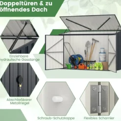 193 x 86cm Metall Outdoor Geräteschuppen wetterfest & rostfrei farbbeschichteter Stahlschuppen mit abschließbarer Tür Grau