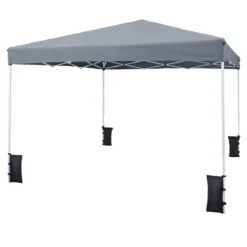 290 x 290 cm Pop-Up-Pavillon Höhenverstellbar Faltbar mit Zubehör für Camping Strand Grau