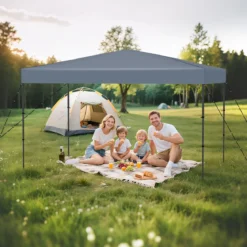 365 x 225 cm Pop-up-Pavillon mit tragbarer Tragetasche 9 Heringe 4 Windseile faltbarer Outdoor-Sonnenschutz Pavillon Grau