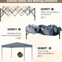 365 x 225 cm Pop-up-Pavillon mit tragbarer Tragetasche 9 Heringe 4 Windseile faltbarer Outdoor-Sonnenschutz Pavillon Grau