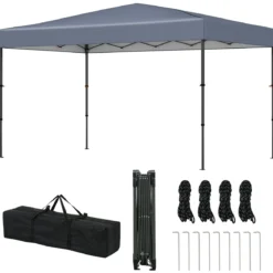 365 x 225 cm Pop-up-Pavillon mit tragbarer Tragetasche 9 Heringe 4 Windseile faltbarer Outdoor-Sonnenschutz Pavillon Grau