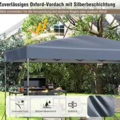 365 x 225 cm Pop-up-Pavillon mit tragbarer Tragetasche 9 Heringe 4 Windseile faltbarer Outdoor-Sonnenschutz Pavillon Grau