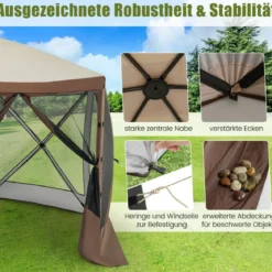 350 x 350 cm Pop-up Pavillon mit Tragetasche & Netzwänden Partyzelt Faltpavillon Gartenpavillon