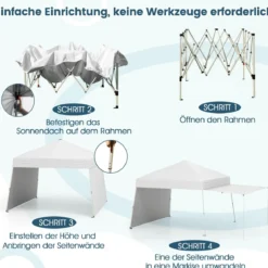 430 x 280 cm Pop-up Pavillon mit 2 Umwandelbaren Seitenwänden zu Markise Weiß
