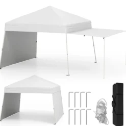 430 x 280 cm Pop-up Pavillon mit 2 Umwandelbaren Seitenwänden zu Markise Weiß