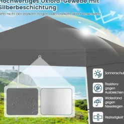 430 x 280cm Pop-up Pavillon mit 2 umwandelbaren Seitenwänden zu Markise Campingzelt Partzzelt Grau