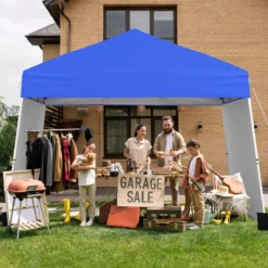 430 x 280cm Pop-up Pavillon mit 2 Umwandelbaren Seitenwänden zu Markise Blau