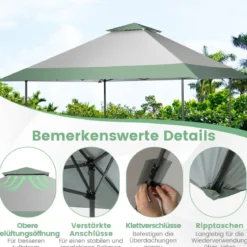 400 x 400 cm Pop-Up-Pavillon UV-Überdachungszelt mit 4 verstärkten Rippen Grün