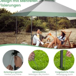 400 x 400 cm Pop-Up-Pavillon UV-Überdachungszelt mit 4 verstärkten Rippen Grün