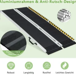 152,5 x 74 cm Rollstuhlrampe Tragbare & Anti-Rutsch Klapprampe bis zu 272kg Belastbar Aluminium