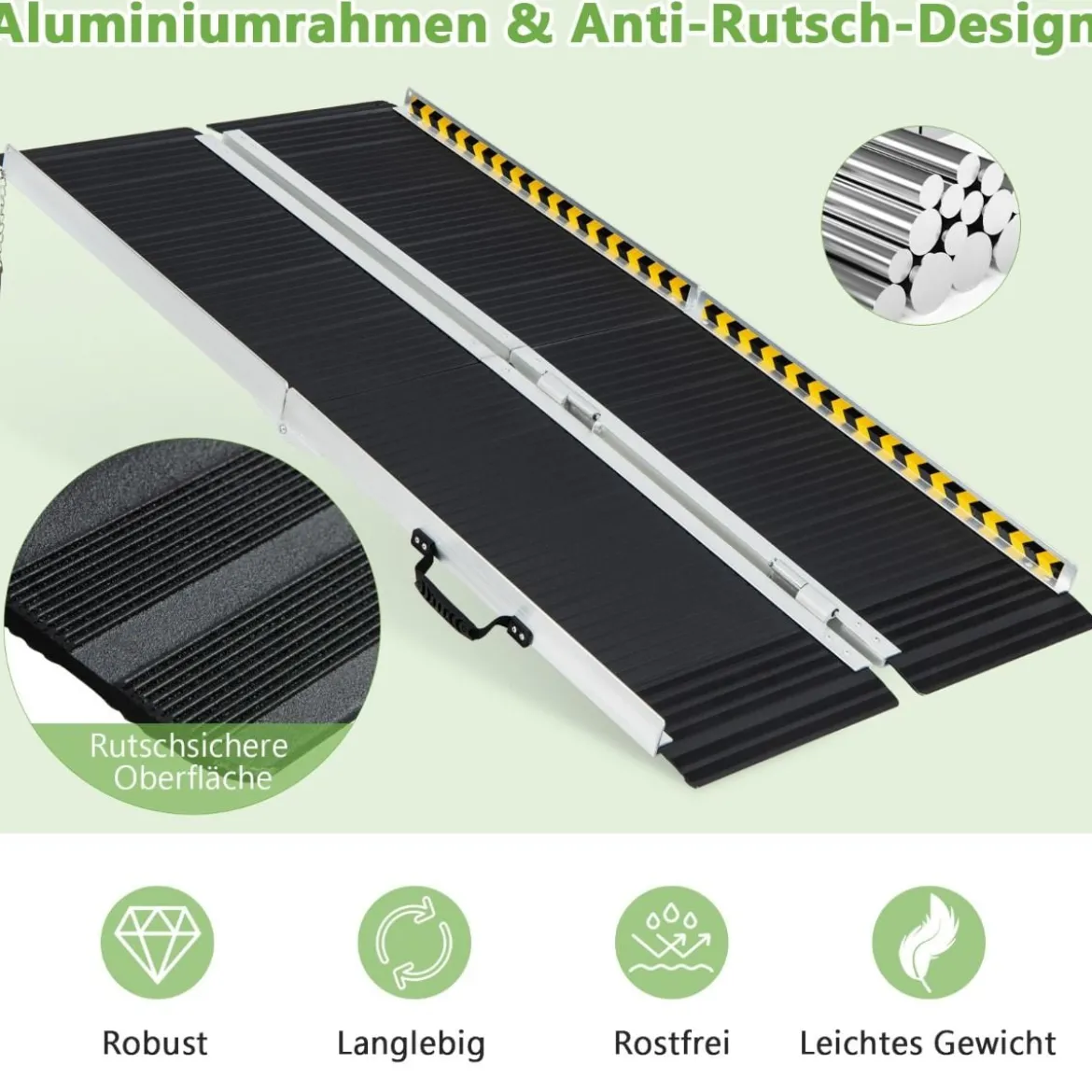 152,5 x 74 cm Rollstuhlrampe Tragbare & Anti-Rutsch Klapprampe bis zu 272kg Belastbar Aluminium