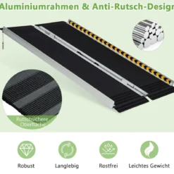 122 x 74 cm Rollstuhlrampe Tragbare & Anti-Rutsch Klapprampe bis zu 272kg Belastbar Aluminium