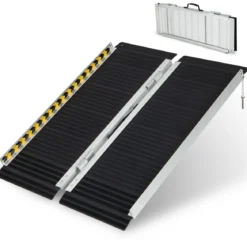 91 x 74 cm Rollstuhlrampe Tragbare & Anti-Rutsch Klapprampe bis zu 272kg Belastbar Aluminium