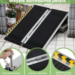 91 x 74 cm Rollstuhlrampe Tragbare & Anti-Rutsch Klapprampe bis zu 272kg Belastbar Aluminium