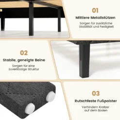 140 x 200 cm Samt-Bettgestell mit Höhenverstellbarem Chevron-Kopfteil Gepolsterte Bettrahmen Grau