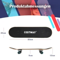 80 x 20 cm Skateboard für Anfänger mit 7-lagigem Ahornholz-Deck Schwarz
