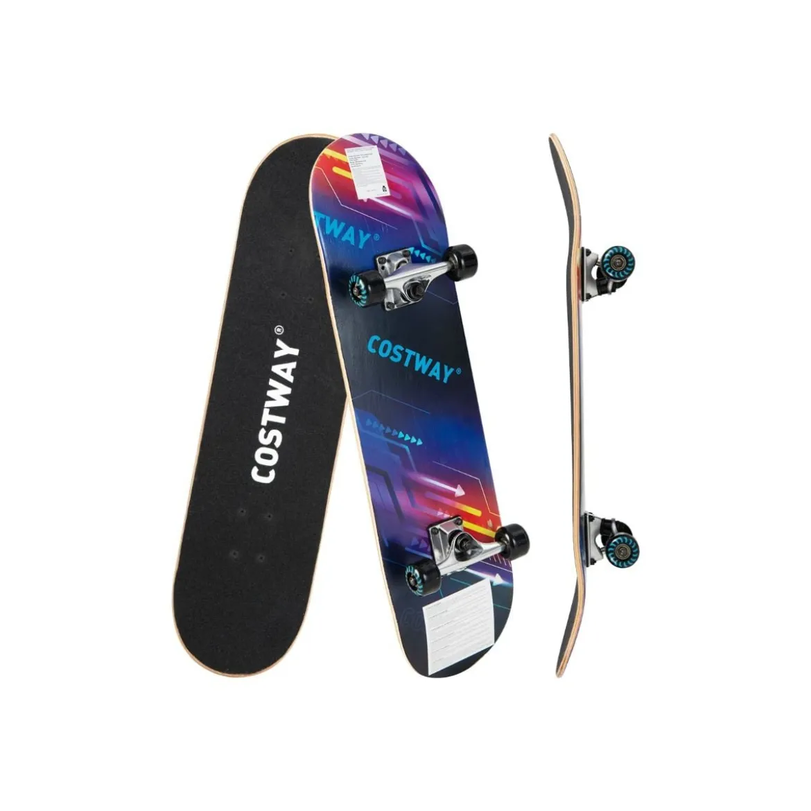 80 x 20 cm Skateboard für Anfänger mit 7-lagigem Ahornholz-Deck Schwarz