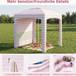 185 x 185 cm Strandzelt Höhenverstellbar Seitenwand Sandsäcke Tragetasche Strand Camping Rosa