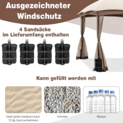 296 x 296 cm Terrassenpavillon mit Privatsphären-Netz Doppelschicht-Giebelzelt Khaki