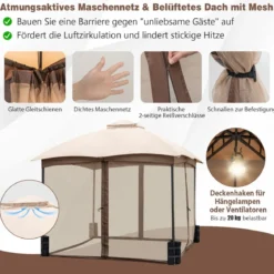 296 x 296 cm Terrassenpavillon mit Privatsphären-Netz Doppelschicht-Giebelzelt Khaki