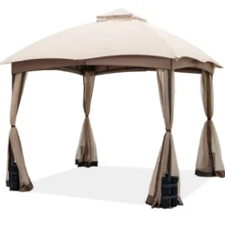 296 x 296 cm Terrassenpavillon mit Privatsphären-Netz Doppelschicht-Giebelzelt Khaki
