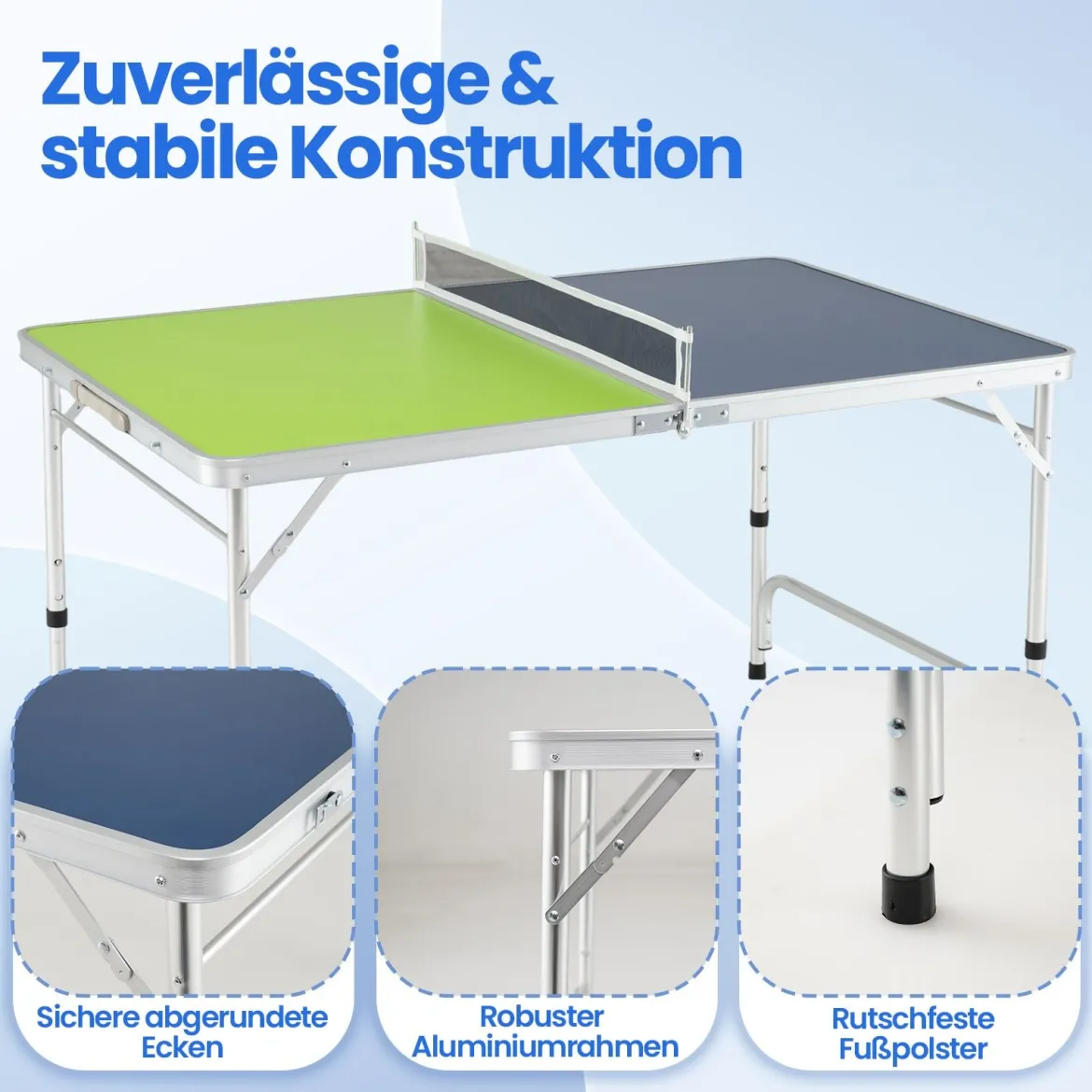 120 x 76 cm Tragbarer Tischtennistisch klappbares Mini-Tischtennis-Set für Kinder & Erwachsene mit Netz