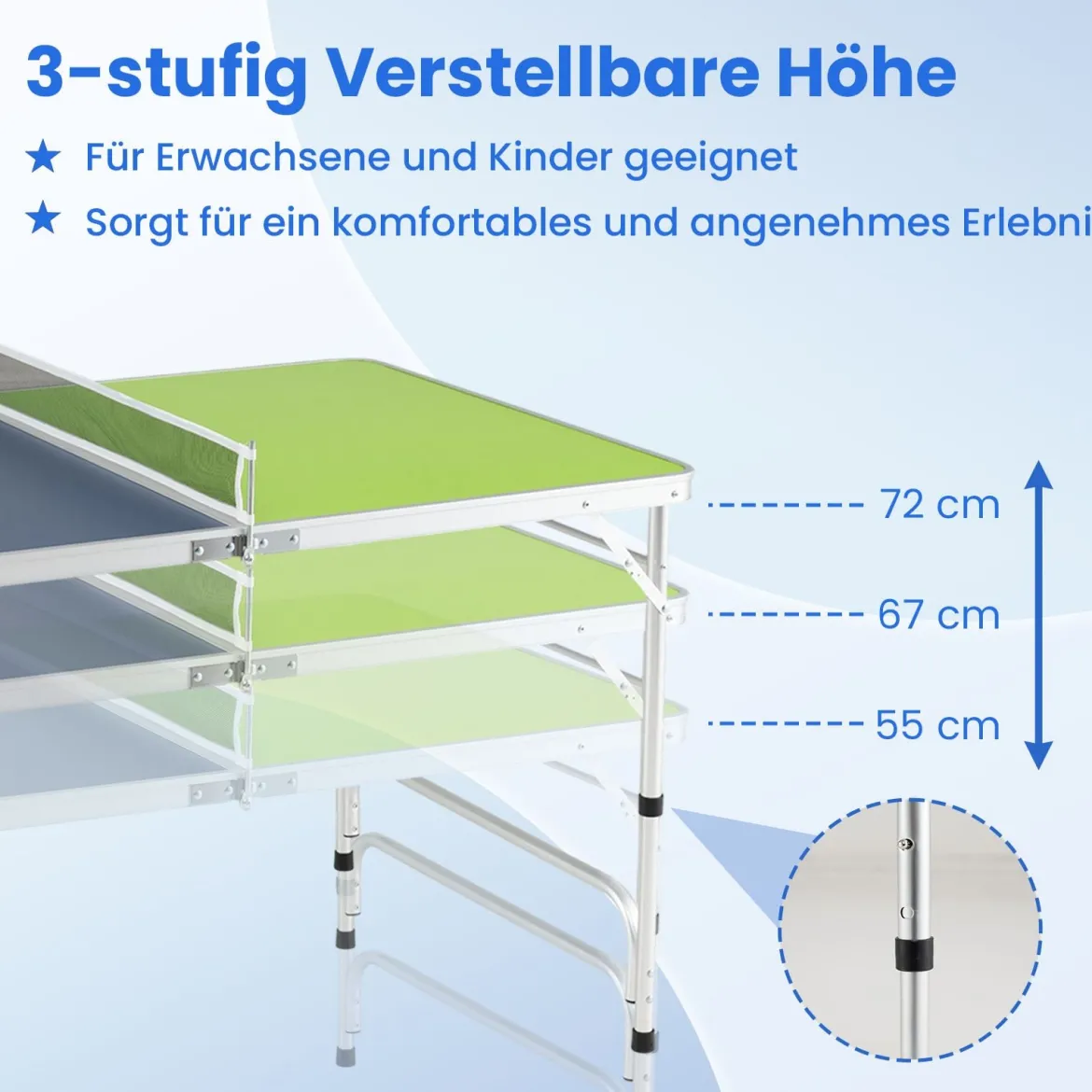 120 x 76 cm Tragbarer Tischtennistisch klappbares Mini-Tischtennis-Set für Kinder & Erwachsene mit Netz