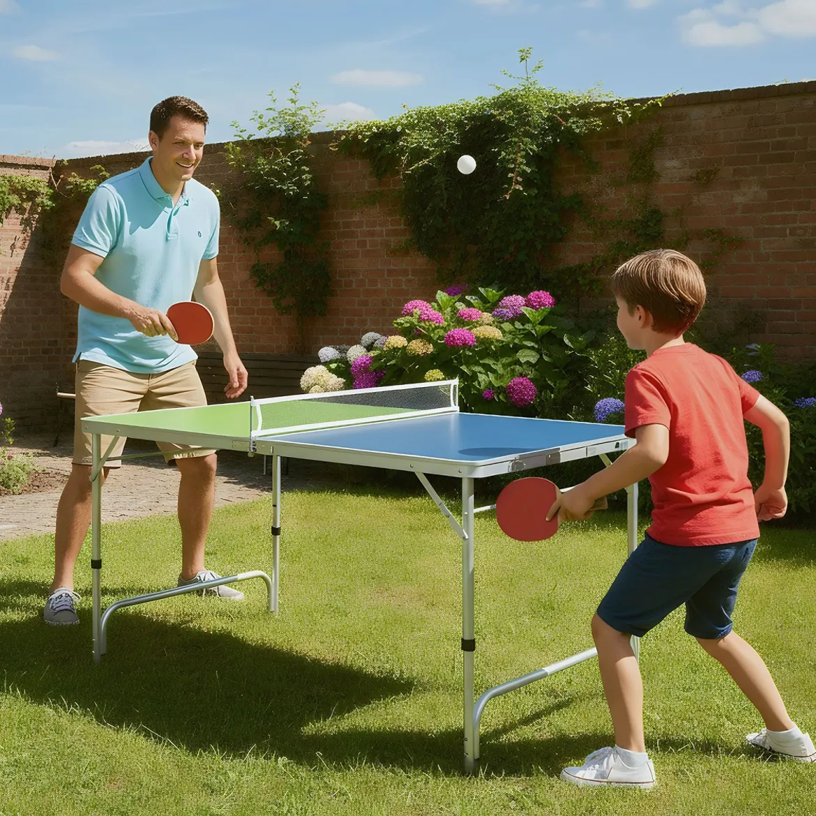 120 x 76 cm Tragbarer Tischtennistisch klappbares Mini-Tischtennis-Set für Kinder & Erwachsene mit Netz
