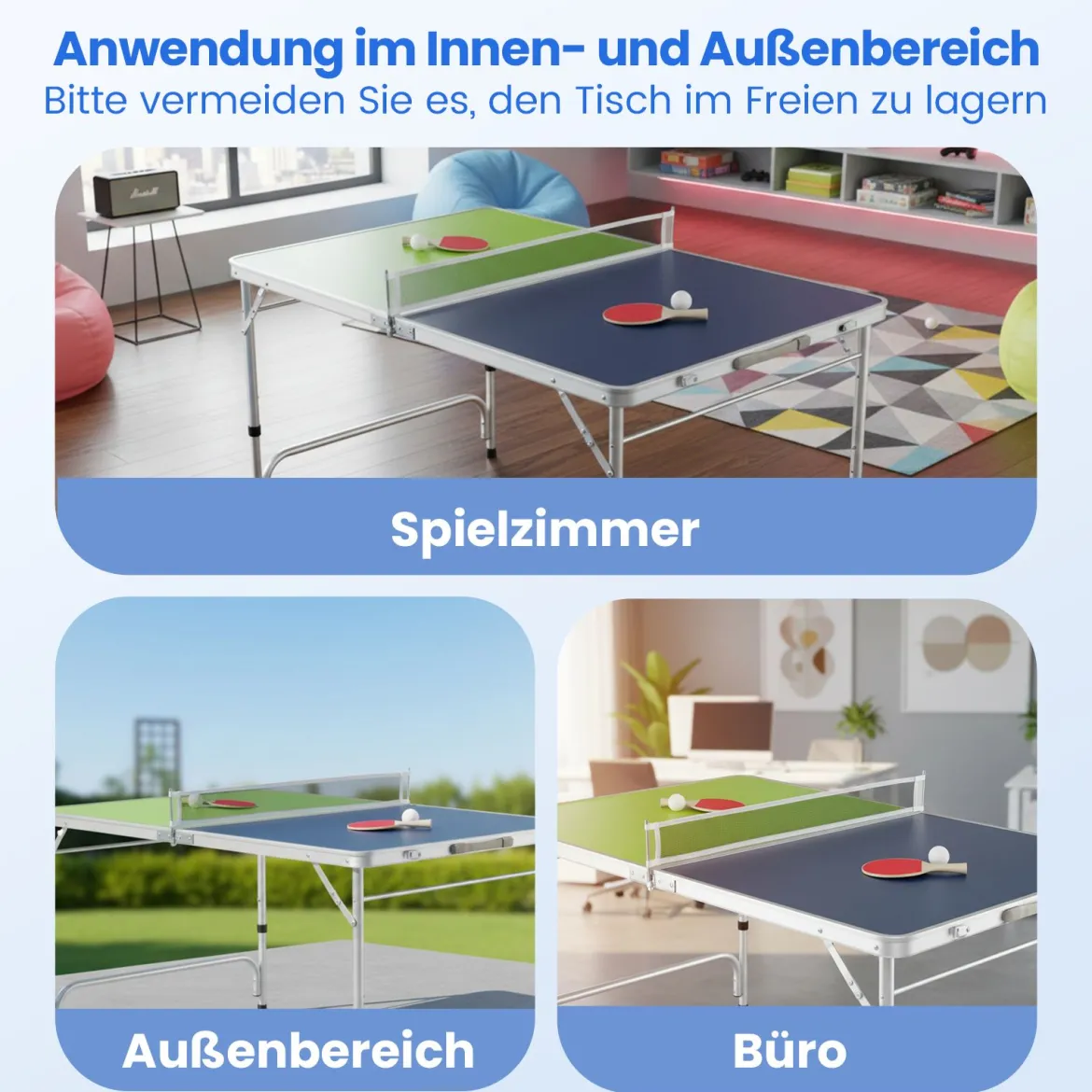 120 x 76 cm Tragbarer Tischtennistisch klappbares Mini-Tischtennis-Set für Kinder & Erwachsene mit Netz