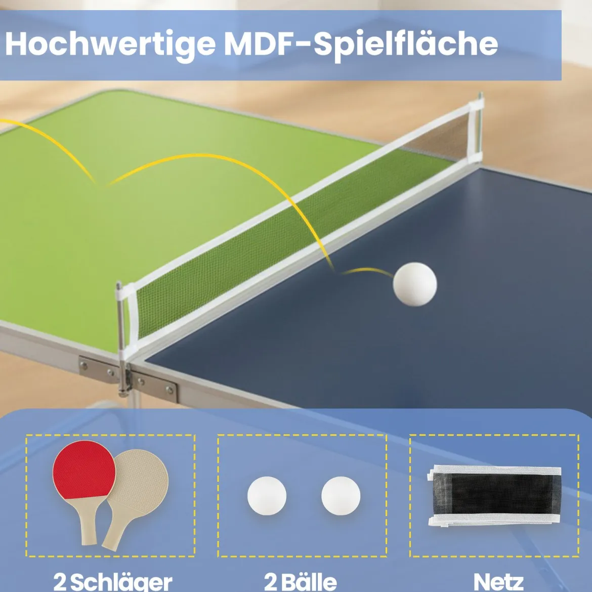 120 x 76 cm Tragbarer Tischtennistisch klappbares Mini-Tischtennis-Set für Kinder & Erwachsene mit Netz