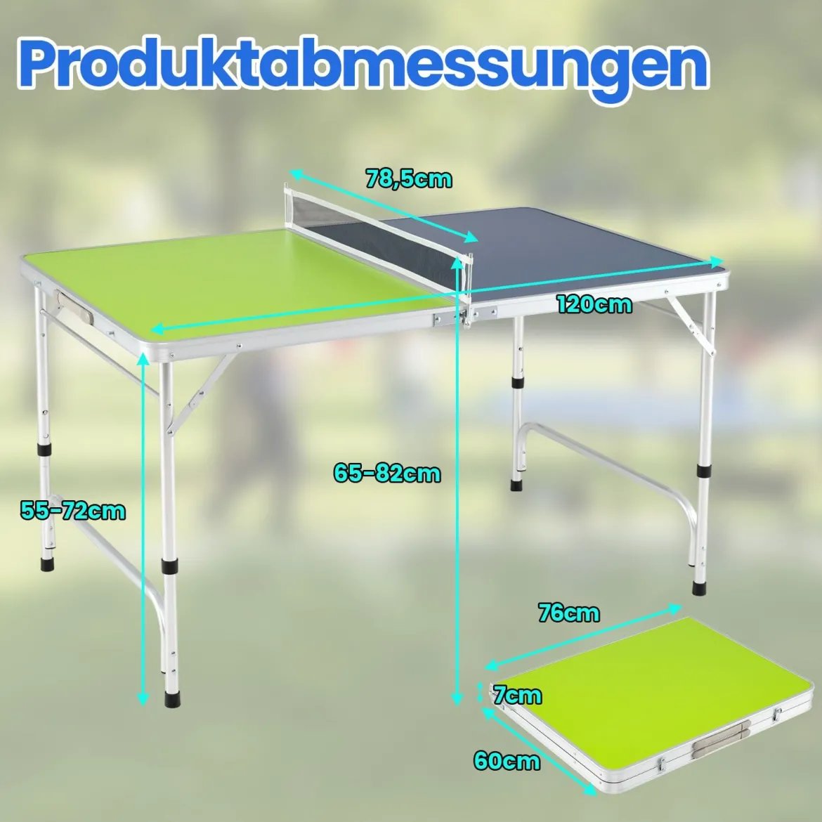 120 x 76 cm Tragbarer Tischtennistisch klappbares Mini-Tischtennis-Set für Kinder & Erwachsene mit Netz