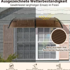 199 x 99 cm Vordach für Haustür Aluminium Überdachung Pultbogenvordach Haustürvordach Kaffee