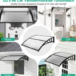 122 x 99 cm Vordach für Haustür Überdachung Haustürvordach Pultvordach